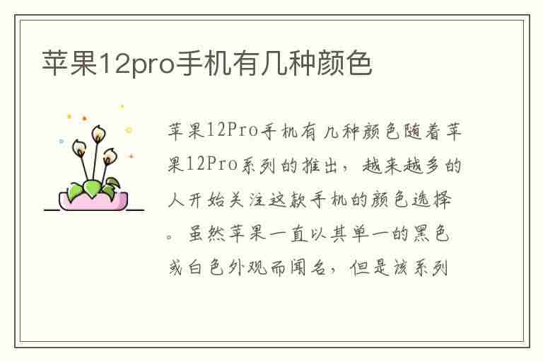 苹果12pro手机有几种颜色(苹果12pro手机有几种颜色的)